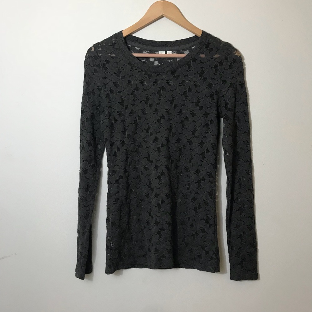 Anthropologie Black/brown Floral Lace Long-Sleeve Top